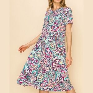 New Mixed Print Midi Dress